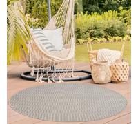 TT Home Indoor & Outdoor Rug Weatherproof Terrace Balcony Dining Room Boho Motif Modern Scandi Look Plain Colours, colour:Beige, Size:200 cm round