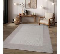 TT Home Indoor & Outdoor Rug Weatherproof Terrace Balcony Dining Room Modern Boho Design Scandinavian With Border Unicolour, colour:Beige Cream, Size:160x220 cm