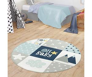 TT Home Kids Rug Children's Rug Play Mat Baby Mat Tepee Design With Star Pattern, colour:blue, Size:150 cm round