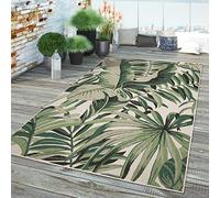 TT Home Large Outdoor Rug Patio Carpet Kitchen Rug For Garden Modern Palm Motif Floral, colour: Green Beige, Size:160x230 cm