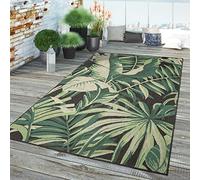 TT Home Large Outdoor Rug Patio Carpet Kitchen Rug For Garden Modern Palm Motif Floral, colour:Green Black 2, Size:80x150 cm