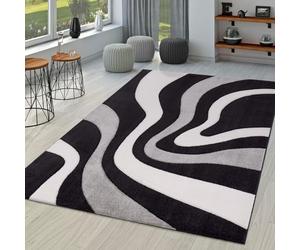 TT Home Large Rug Modern Short Pile 3D Look Geometric Wave Design, colour:Black, Size:240x330 cm