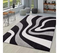 TT Home Large Rug Modern Short Pile 3D Look Geometric Wave Design, colour:Black, Size:60x110 cm