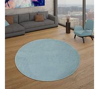 TT Home Large Rug Short-Pile Monochrome Design Modern And Timeless, colour: Teal Turquoise, Size:120 cm round
