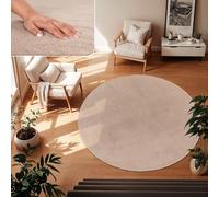 TT Home Large Rug Short Pile Monochrome Modern Design Washable, colour: Beige, Size:200 cm round