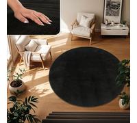 TT Home Large Rug Short Pile Monochrome Modern Design Washable, colour: Black, Size:200 cm round
