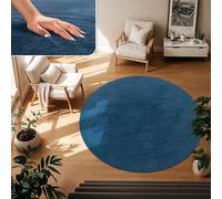TT Home Large Rug Short Pile Monochrome Modern Design Washable, colour: Blue Navy, Size:200 cm round