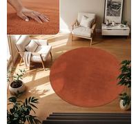TT Home Large Rug Short Pile Monochrome Modern Design Washable, colour: Dark Orange, Size:200 cm round