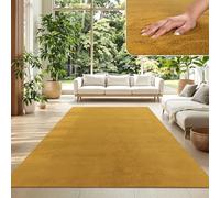 TT Home Large Rug Short Pile Monochrome Modern Design Washable, colour: Dark Yellow Mustard, Size:200 cm Square
