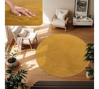 TT Home Large Rug Short Pile Monochrome Modern Design Washable, colour: Dark Yellow Mustard, Size:200 cm round