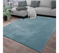 TT Home Large Rug Short Pile Monochrome Modern Design Washable, colour: Light Blue Teal Turquoise, Size:200 cm round