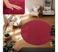 TT Home Large Rug Short Pile Monochrome Modern Design Washable, colour: Red, Size:120 cm round