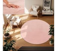 TT Home Large Rug Short Pile Monochrome Modern Design Washable, colour: Rose, Size:200 cm round