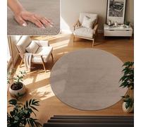 TT Home Large Rug Short Pile Monochrome Modern Design Washable, colour:Taupe, Size:80 cm round
