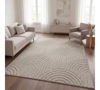 TT Home Living Room Rug Bedroom High Pile Easy Care Soft Washable Uni Modern Design 3D Optics, Colour:Beige 1, Size:240x340 cm