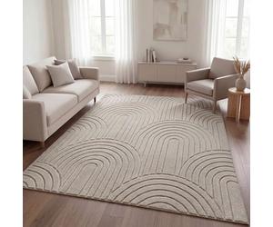 TT Home Living Room Rug Bedroom High Pile Easy Care Soft Washable Uni Modern Design 3D Optics, Colour:Beige 1, Size:240x340 cm