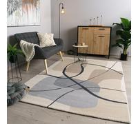 TT Home Living Room Rug Short Pile Living Room Carpet Modern Plush Abstract, colour:Grey Cream, Size:200x290 cm
