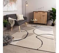 TT Home Living Room Rug Short Pile Living Room Carpet Modern Plush Abstract, colour:Light Beige Grey, Size:200x290 cm