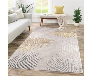TT Home Low Pile Rug Area Rug Livingroom Carpet Square 3D Abstract Pattern, colour:Grey Gold, Size:120x160 cm