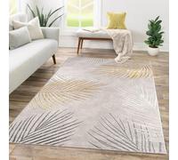 TT Home Low Pile Rug Area Rug Livingroom Carpet Square 3D Abstract Pattern, colour:Grey Gold, Size:200x290 cm