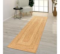 TT Home Natural Rug Jute Area Rug Livingroom Large Rug Boho Square Handcrafted, colour:Light Brown Beige, Size:60x100 cm