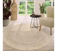 TT Home Natural Rug Jute Area Rug Livingroom Large Rug Round Boho Bohemian Handcrafted, colour:Beige, Size:100 cm Rund