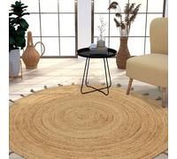 TT Home Natural Rug Jute Area Rug Livingroom Large Rug Round Boho Bohemian Handcrafted, colour:Nature 6, Size:100 cm Rund
