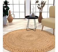 TT Home Natural Rug Jute Area Rug Livingroom Large Rug Round Boho Bohemian Handcrafted, colour:Nature 4, Size:80 cm Rund