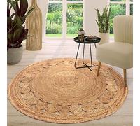 TT Home Natural Rug Jute Area Rug Livingroom Large Rug Round Boho Bohemian Handcrafted, colour:Nature 2, Size:120 cm Rund