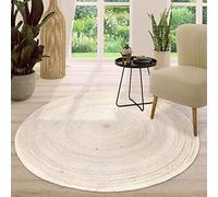 TT Home Natural Rug Jute Area Rug Livingroom Large Rug Round Boho Bohemian Handcrafted, colour:White, Size:160 cm Rund