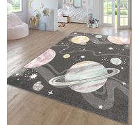 TT Home Nursery Area Rug Kids Rug For Bedroom Girls Boys Modern Rainbow Cloud Rug Animal Motif Colourful, colour:Anthracite, Size:120 cm round