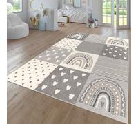 TT Home Nursery Area Rug Kids Rug For Bedroom Girls Boys Modern Rainbow Cloud Rug Animal Motif Colourful, colour:Grey Beige, Size:160 cm round