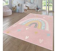 TT Home Nursery Area Rug Kids Rug For Bedroom Girls Boys Modern Rainbow Cloud Rug Animal Motif Colourful, colour:Pink Rose 2, Size:160 cm round