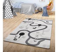 TT Home Nursery Rug Childrens Rug Tree Animal Design Car Play Mat, colour: Grey White, Size:80x150 cm