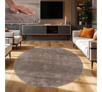 TT Home Thick Rug Large Rug Livingroom Soft Unicoloured Modern, Colour:Beige Taupe, Size:120 cm round