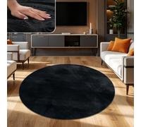 TT Home Thick Rug Large Rug Livingroom Soft Unicoloured Modern, colour: Black, Size:80 cm round