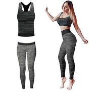 TT ThreadTrade 2 Pcs Set Women's Yoga Running Fitness Clothes Activefit Gym Workout Vest Stretch-Fit Top and Leggings Set (Black)