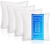 Tt Threadtrade Square Cushion Pads 12 X 12 Inch 30 X 30 Cm Extra Fill Hollowfibre Inner Anti Allergy White Pack Of 4