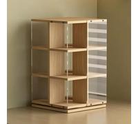 TT-YEC 360° Rotating Desktop CD Organizer, Acrylic 3-Layer DVD Organizer, Wooden Cassette Display Rack, Four-Sided Storage, Holds Up To 120 Cds, Media Storage Cabinet,B