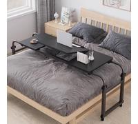 TT-YEC 47-Inch Long Rolling Tray Table, Extendable Bedside Desk with Heavy-Duty Metal Legs, Wheeled Medical Table, Wheelchair Lap Tray, Large Cross-Bedside Table,A