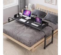 TT-YEC 47-Inch Long Rolling Tray Table, Extendable Bedside Desk with Heavy-Duty Metal Legs, Wheeled Medical Table, Wheelchair Lap Tray, Large Cross-Bedside Table,B