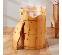 TT-YEC Adult Solid Wood Foot Bath, Handmade Cedar Foot Bath with Cover, Massage Stool, Drain Valve, Universal Wheel, Foot Care Basin Set, Thickened And Widened Foot Bath,H50CM