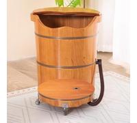 TT-YEC Adult Wooden Footbath, Footbath with Drainage at The Bottom, Large Footbath with Wheels, Oak Sauna Barrel, Triple Steel Hoop Foot Spa, Thickened Thermal Bathtub,H40CM