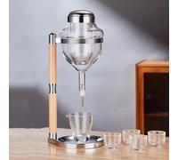 TT-YEC Japanese-Style Sake Dispenser, Transparent Glass Decanter for Cold Drinks, Drip Switch Design, Comes with 4 Sake Cups, 720Ml Household Hot And Cold Beverage Pitcher,Silver