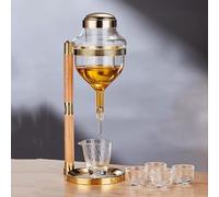 TT-YEC Japanese-Style Sake Dispenser, Transparent Glass Decanter for Cold Drinks, Drip Switch Design, Comes with 4 Sake Cups, 720Ml Household Hot And Cold Beverage Pitcher,Gold