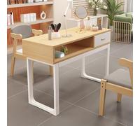 TT-YEC Large Professional Manicure Table with Double Storage And Drawers, Metal Frame Wooden Manicure Table, Salon Nail Technician Table Workstation, Original Wood/White,BL80CM