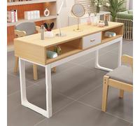 TT-YEC Large Professional Manicure Table with Double Storage And Drawers, Metal Frame Wooden Manicure Table, Salon Nail Technician Table Workstation, Original Wood/White,BL140CM