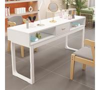 TT-YEC Large Professional Manicure Table with Double Storage And Drawers, Metal Frame Wooden Manicure Table, Salon Nail Technician Table Workstation, Original Wood/White,AL140CM