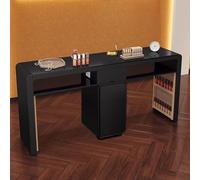 TT-YEC Modern Professional Manicure Table, Wooden Manicure Table with Glass Top, Drawers And Open Storage, Beauty Salon Nail Salon Table, Black And White Dressing Table,BL162CM