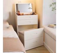 TT-YEC Multifunctional 3-In-1 Bedroom Dressing Table, Compact Solid Wood Vanity Table with Flip-Up Mirror, Hidden Stool And Drawers,A L60CM/23.62in